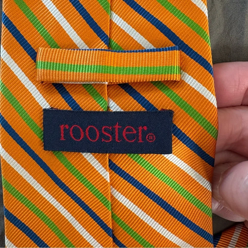 Rooster Handmade Silk Striped Tie.